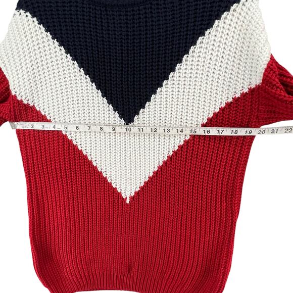 Love by Design Sweater Women L Red White Blue Colorblock Preppy Americana Chunky - Picture 5 of 13